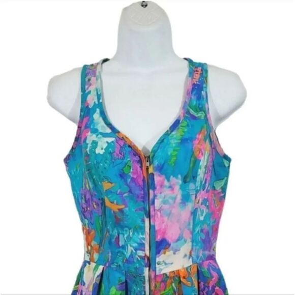 NEW Amanda Uprichard 100% Silk Multicolor Watercolor Zip-Up Dress Size Small - Picture 5 of 10